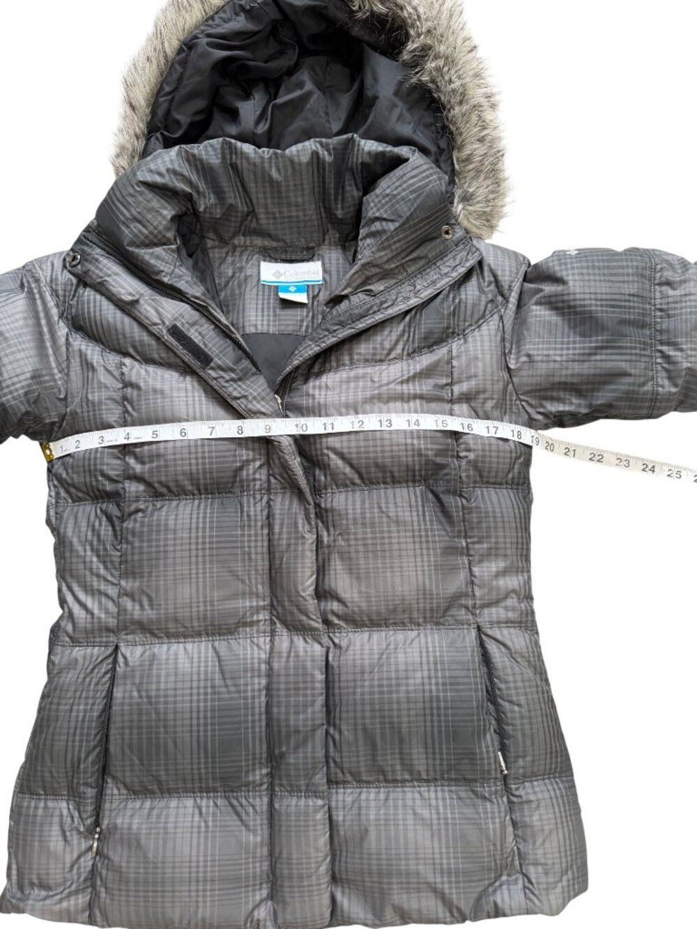 Columbia Womens Small Down Puffer Jacket Faux-Fur-Hood Omni-Shield Gray Coat - Picture 5 of 7